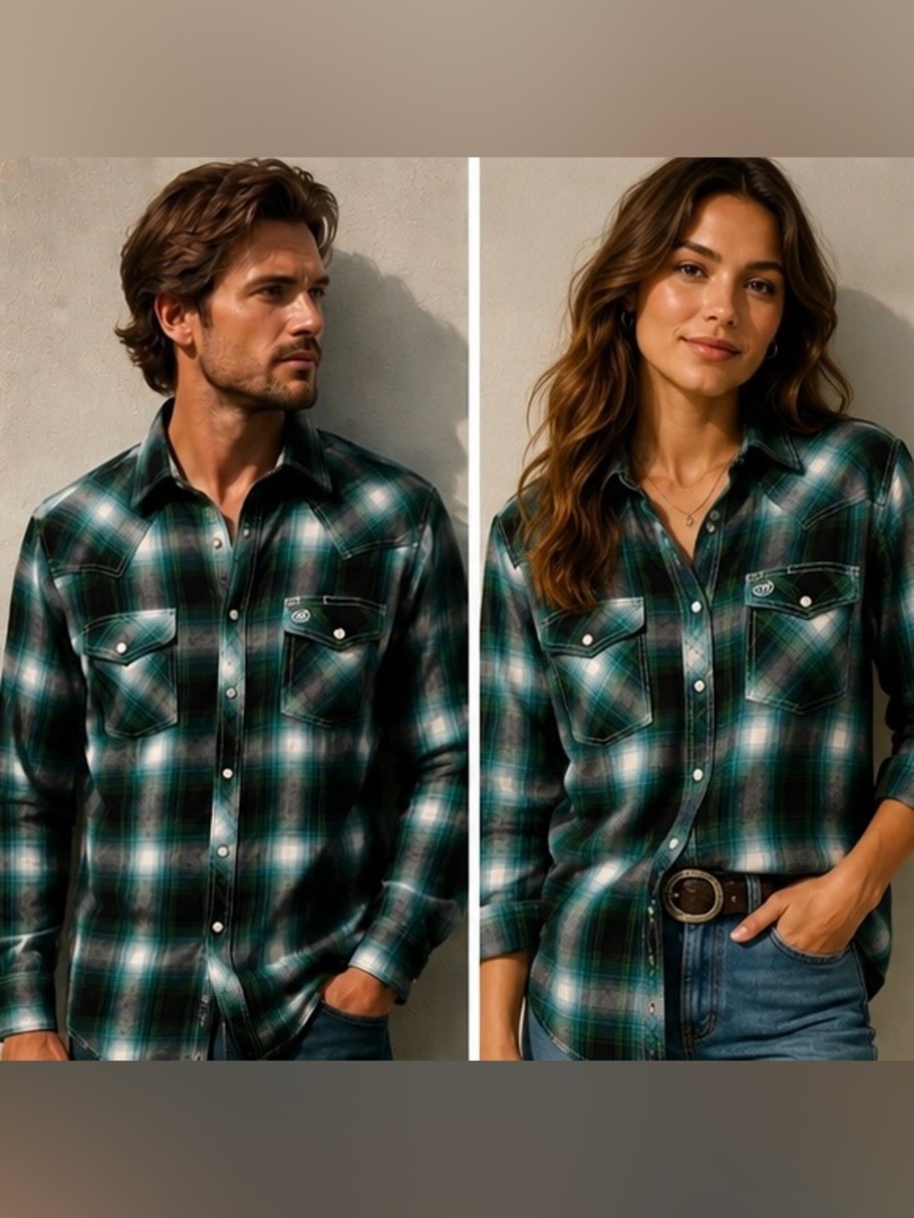 Unisex Wrangler Retro Western Plaid Pearl Snap Shirt – Green/Black
